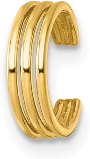 14k Solid Yellow Gold Polished 3 Row Single Ear Cuff 9.95x9.95mm Wide-Ear-Cuff for Women