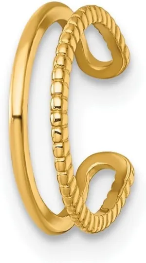 14k Solid Yellow Gold Polished and Textured Single Ear Cuff 11.8x11.8mm Wide-Ear-Cuff for Women