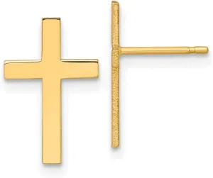 14k Solid Yellow Gold Polished Religious Faith Cross Earrings 15.05x9.6mm Wide Stud Earring for Women