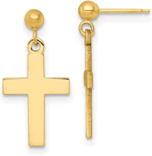 14k Solid Yellow Gold Polished Religious Faith Cross Earrings Stud Earring for Women