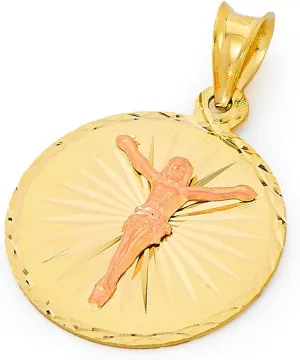 14k Two Tone Gold Stamp Religious Jesus Christ Charm Pendant