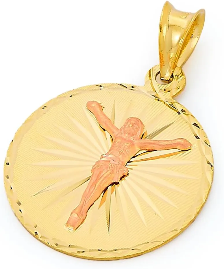 14k Two Tone Gold Stamp Religious Jesus Christ Charm Pendant