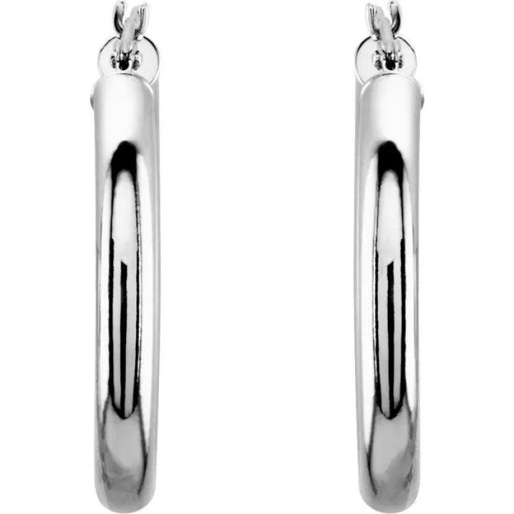 14K White 25 mm Tube Hoop Earrings