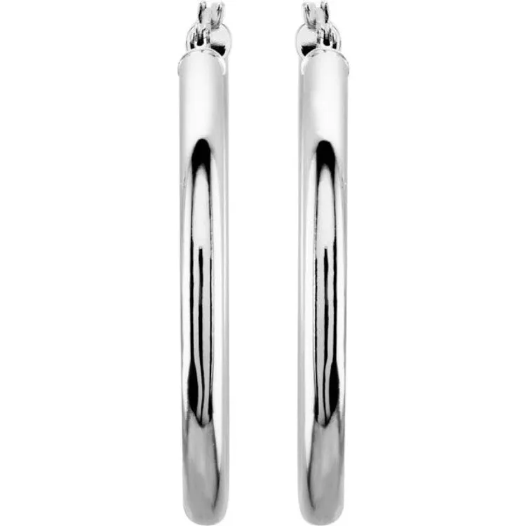 14K White 35 mm Tube Hoop Earrings