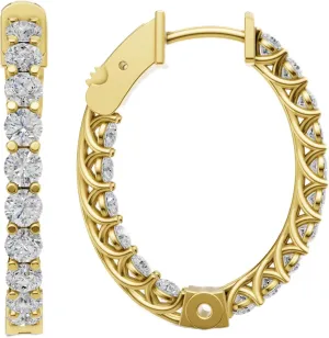 14K White & Yellow Gold 2 to 7 Carat TW Certified Round Lab Grown Diamond Solitaire Hoop Earrings for Women - E-F Color, VVS-VS Clarity - Perfect Jewelry Gift