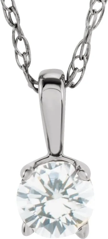 14k White Gold 3mm Round Shape Imitation Diamond Small Birthstone Choker Necklace Fine Jewelry for Women Gifts for Her (7x3.2mm), 14"