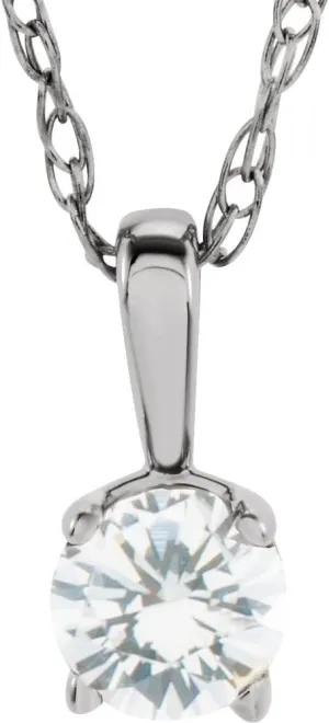 14k White Gold 3mm Round Shape Imitation Diamond Small Birthstone Choker Necklace Fine Jewelry for Women Gifts for Her (7x3.2mm), 14"