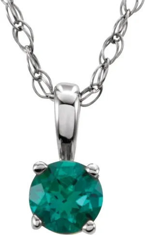14k White Gold 3mm Round Shape Imitation Emerald Small Birthstone Choker Necklace Fine Jewelry for Women Gifts for Her (7x3.2mm), 14"