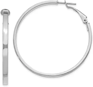 14k White Gold 3x40mm Polished Square Tube Round Hoop Earrings 45.75x46mm Wide 3mm Thick-Hoop Earring for Women