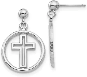 14k White Gold Polished Eternal Life Religious Faith Cross Dangle Post Earrings 18x18mm-Dangle Earring for Women
