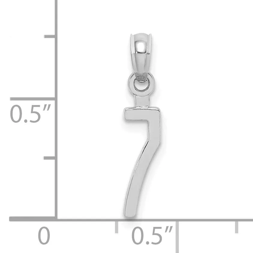 14K White Gold Polished Finished Block Script Design Number 7 Charm Pendant