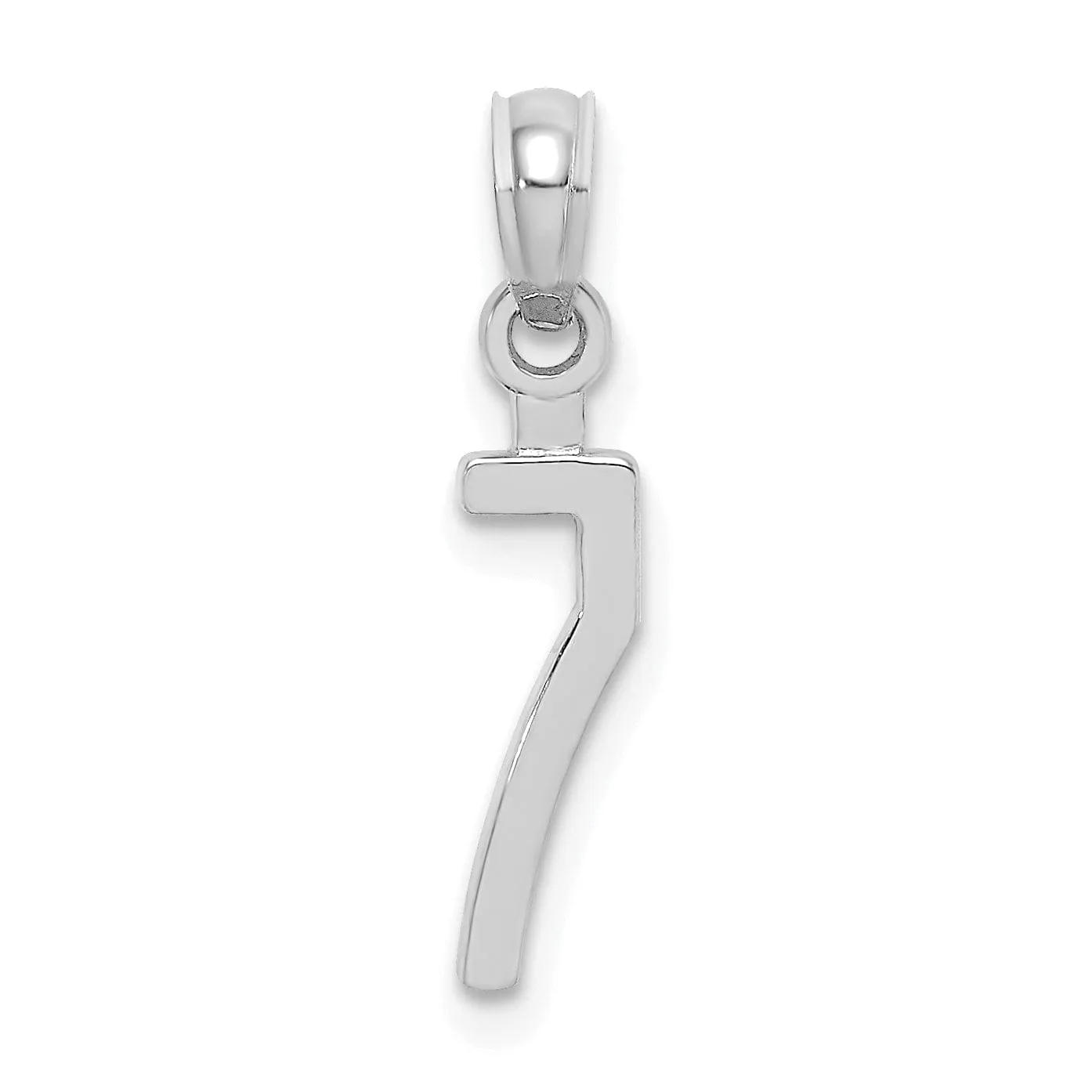 14K White Gold Polished Finished Block Script Design Number 7 Charm Pendant