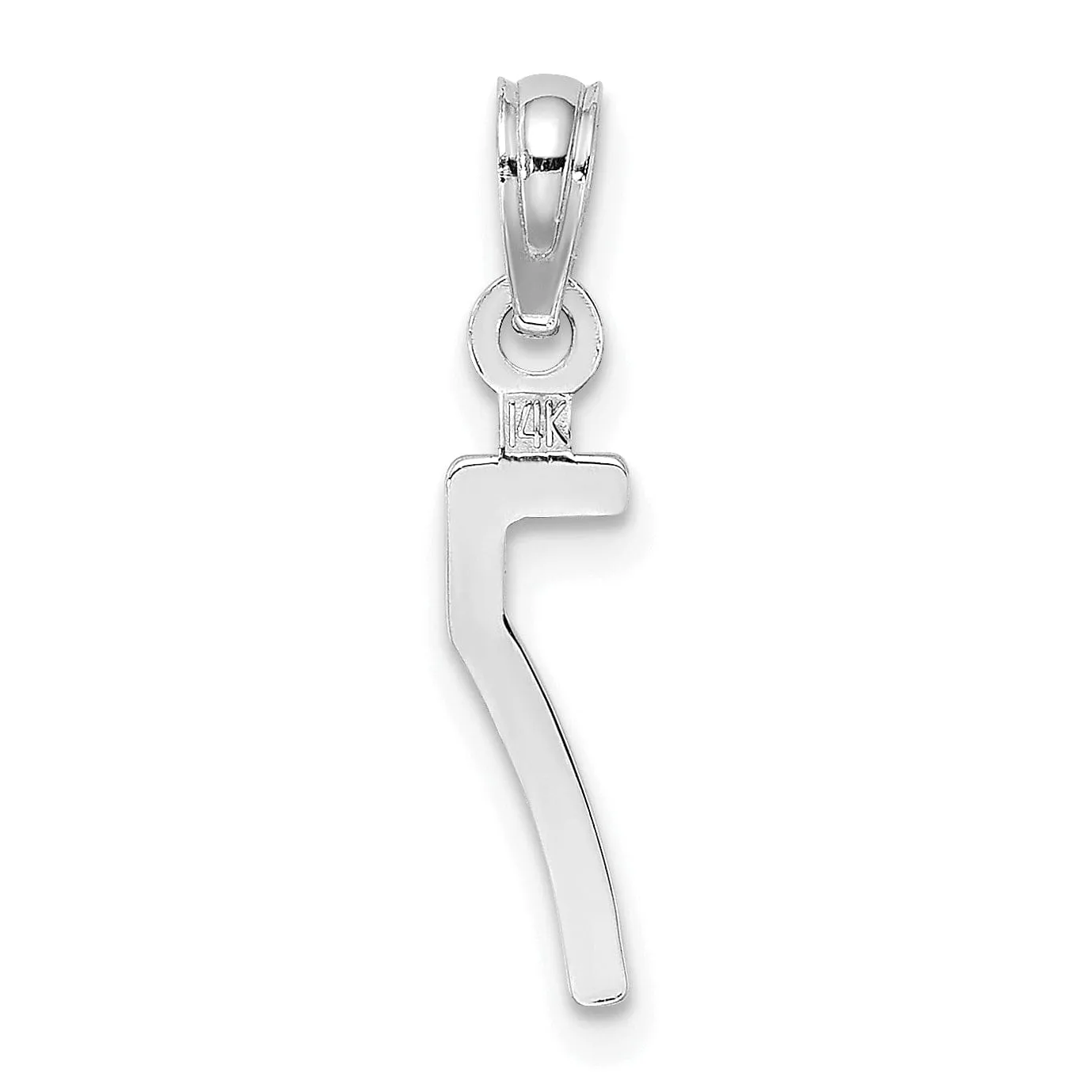 14K White Gold Polished Finished Block Script Design Number 7 Charm Pendant