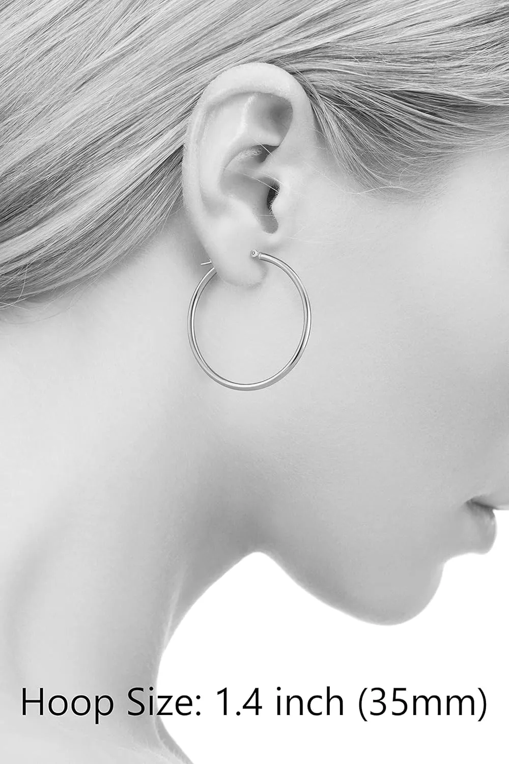 14k White Gold Polished Real Gold Hoop Earrings, Plain Round Gold Hoops, White Gold Hoop Earrings