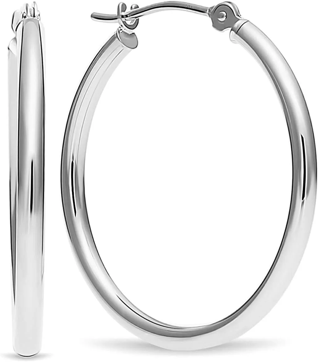 14k White Gold Polished Real Gold Hoop Earrings, Plain Round Gold Hoops, White Gold Hoop Earrings