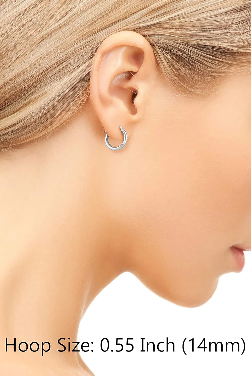 14k White Gold Polished Real Gold Hoop Earrings, Plain Round Gold Hoops, White Gold Hoop Earrings
