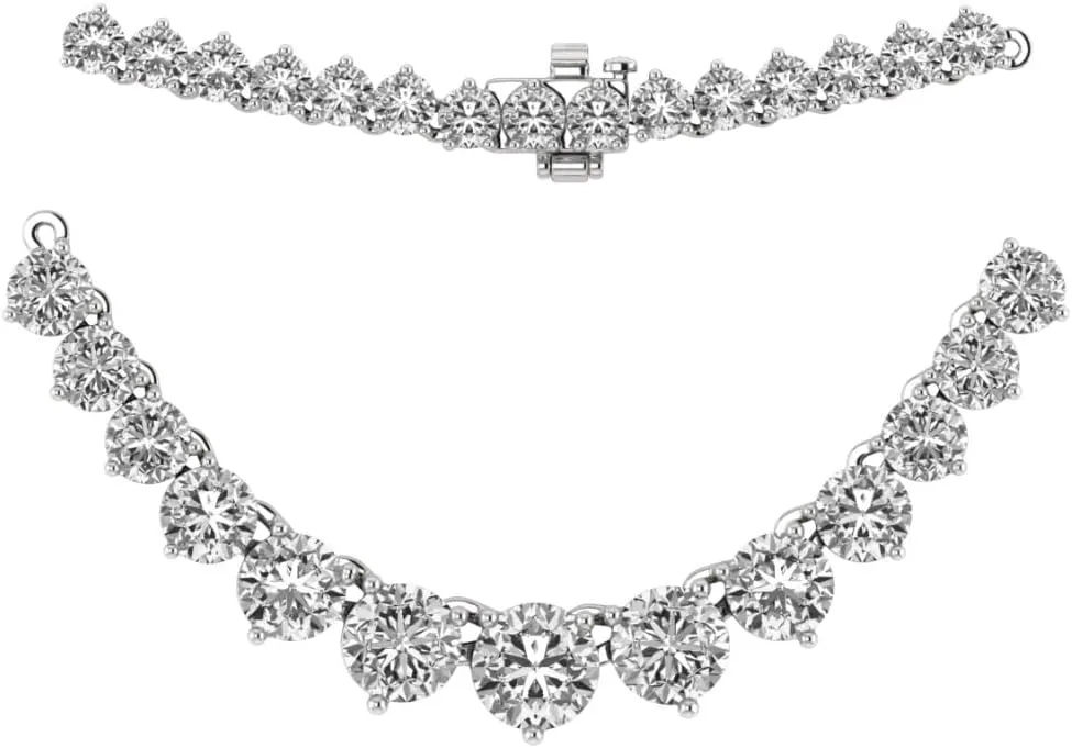14K White Gold Round Cut Lab-Grown Riviera Graduated Diamond Tennis Necklace 16" Gold Chain for Women (8 to 26 Carat TW, E-F Color, VS Clarity) Prong Setting, A Graceful Gift for Her