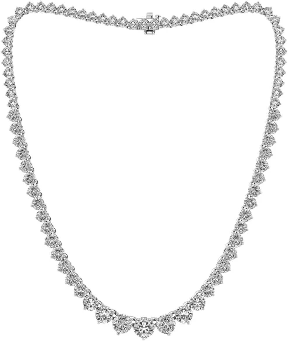 14K White Gold Round Cut Lab-Grown Riviera Graduated Diamond Tennis Necklace 16" Gold Chain for Women (8 to 26 Carat TW, E-F Color, VS Clarity) Prong Setting, A Graceful Gift for Her