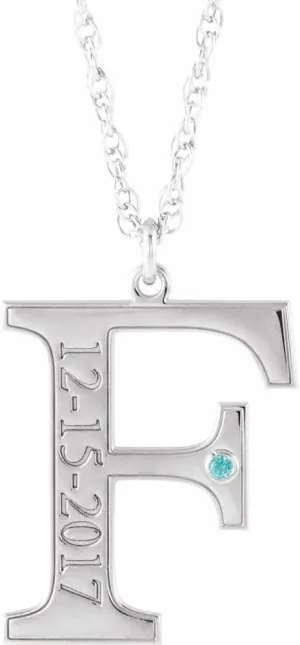 14k White Gold Round Shape December Engraveable Birthstone Initial F Personalized Necklace Fine Jewelry for Women Gifts for Her (18x16mm), 18"