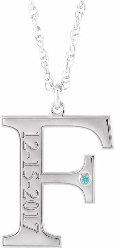 14k White Gold Round Shape December Engraveable Birthstone Initial F Personalized Necklace Fine Jewelry for Women Gifts for Her (18x16mm), 18"