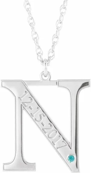 14k White Gold Round Shape December Engraveable Birthstone Initial N Personalized Necklace Fine Jewelry for Women Gifts for Her (18x18mm), 18"