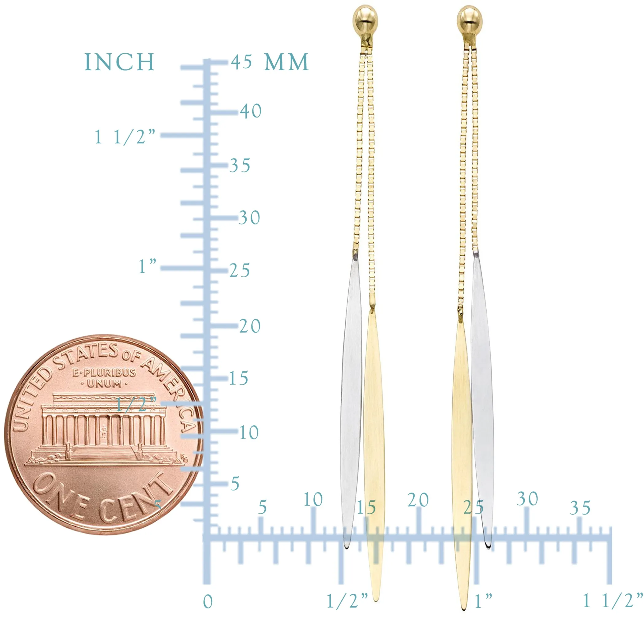 14K Yellow And White Gold Hanging Tear Drop Earrings