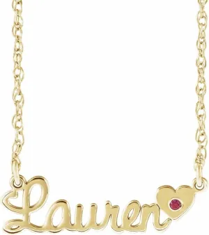 14k Yellow Gold 1.5mm Round Shape January Birthstone Script Nameplate Personalized Necklace Fine Jewelry for Women Gifts for Her (26x8mm), 18"