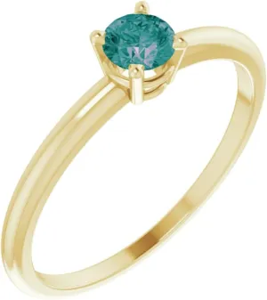 14k Yellow Gold 3mm Round Shape Imitation Alexandrite BirthStone Fashion Ring Fine Jewelry For Women Gifts For Her, Size 3