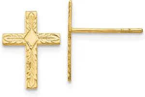 14k Yellow Gold Polished & Textured Cross Earrings - Religious Jewelry