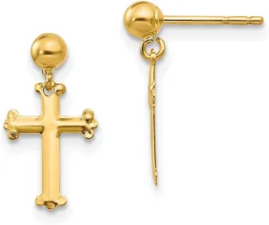 14k Yellow Gold Polished CZ Simulated Diamond Religious Faith Cross Dangle Post Earrings 14x8mm Wide-Dangle Earring for Women