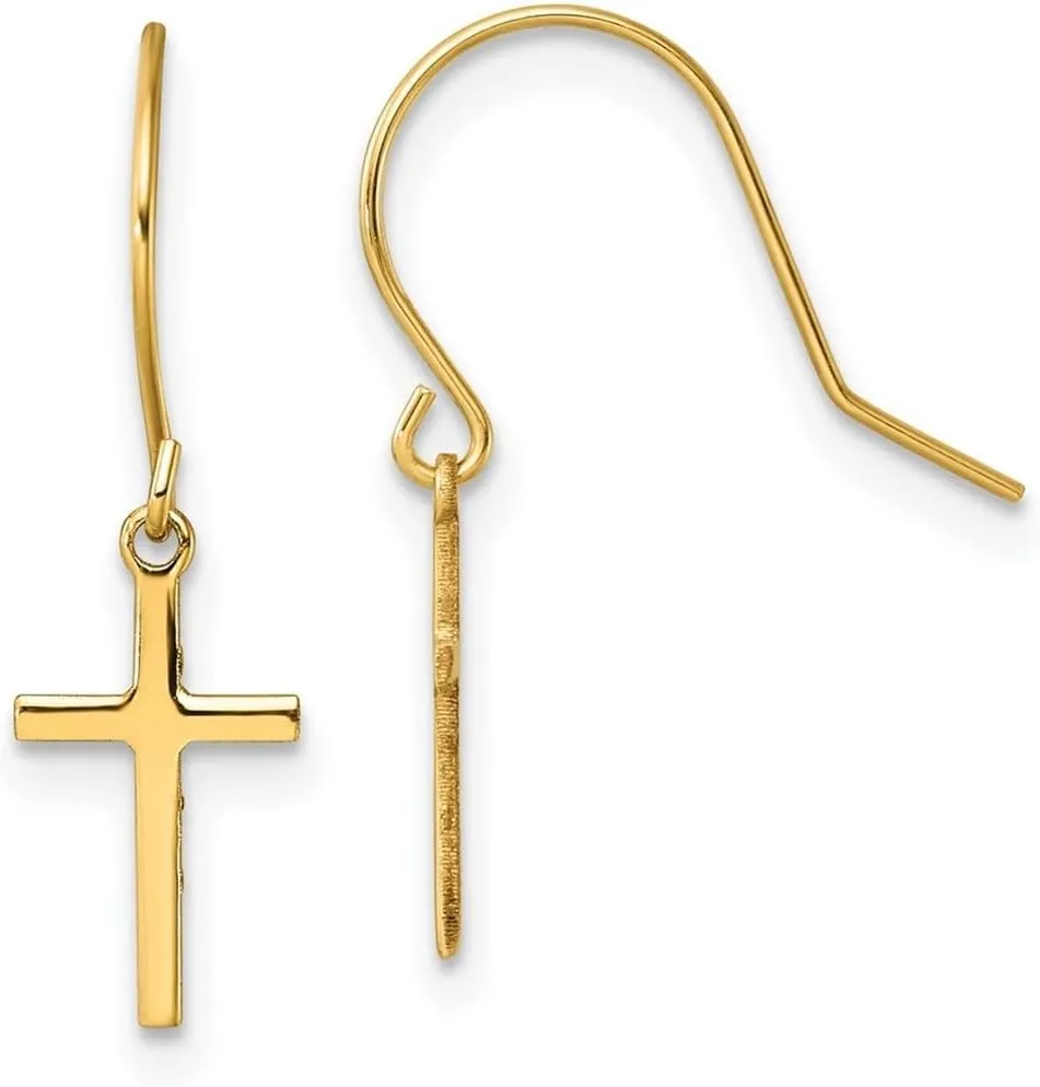 14k Yellow Gold Polished Dangle Religious Faith Cross Shepherd Hook Earrings 24x7mm Wide-Dangle Earring for Women