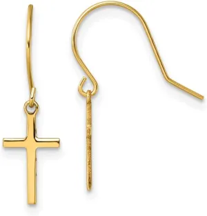 14k Yellow Gold Polished Dangle Religious Faith Cross Shepherd Hook Earrings 24x7mm Wide-Dangle Earring for Women