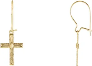 14k Yellow Gold Polished Earrings Wire With Religious Faith Cross - Jewelry Gift for Mom