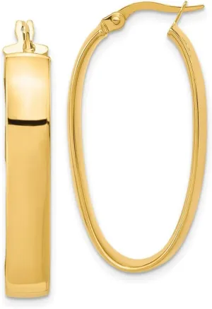 14k Yellow Gold Polished Oval Hinged Hoop Earrings 35x17mm Wide 6mm Thick-Hoop Earring for Women