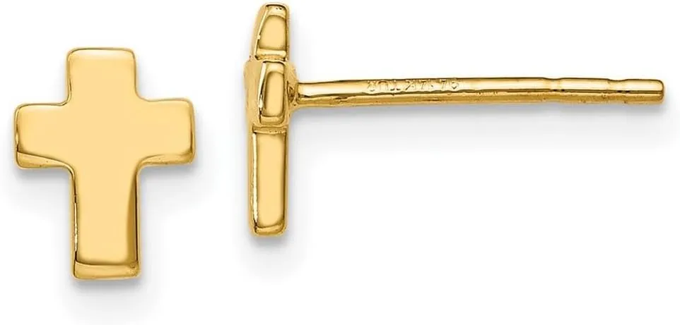 14k Yellow Gold Polished Religious Faith Cross Post Earrings 6.5x5mm Wide Stud Earring for Women