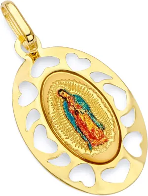14k Yellow Gold Religious Our Lady of Guadalupe Enamel Picture Charm Pendant