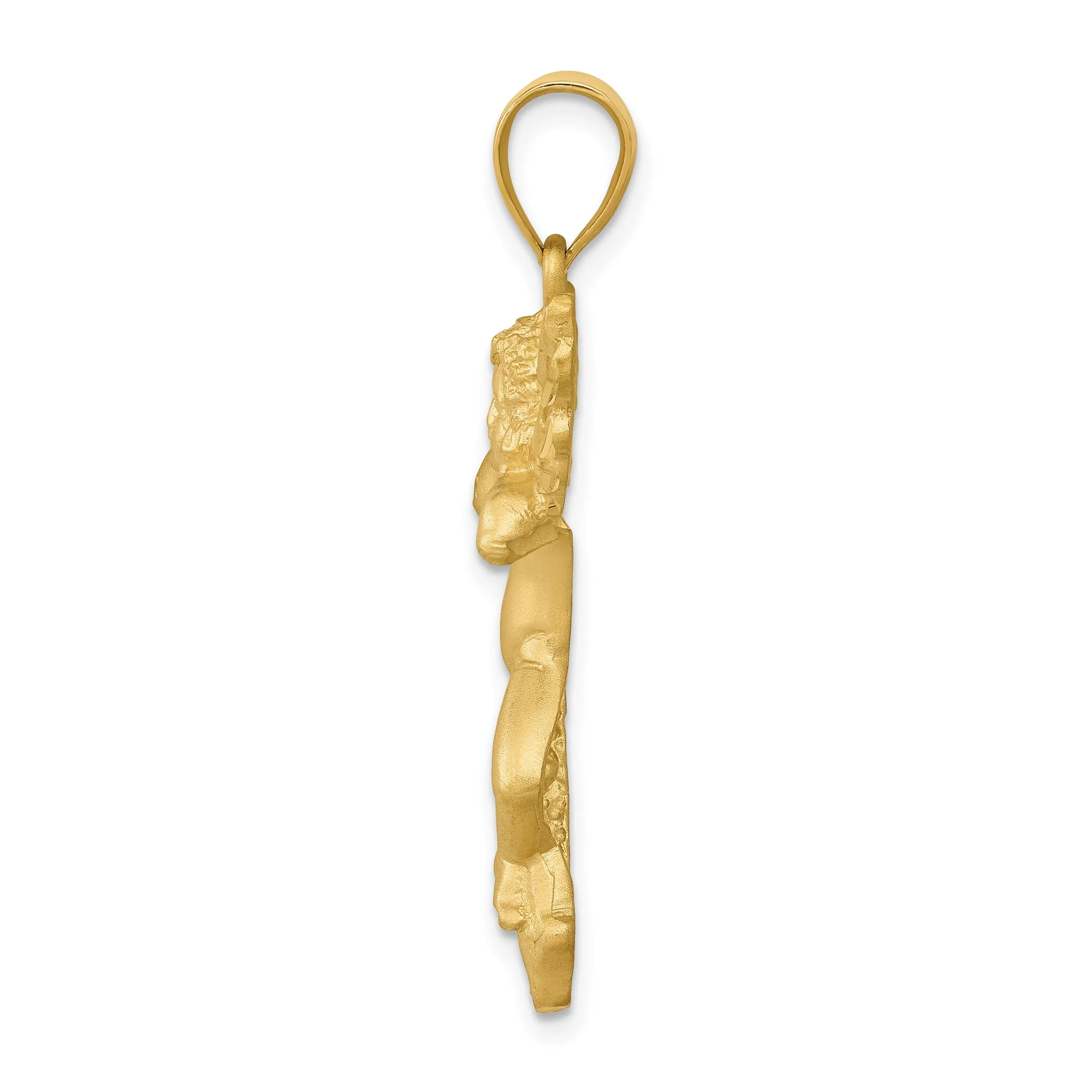 14K Yellow Gold Satin Finish Solid Angel With Wings Pendant
