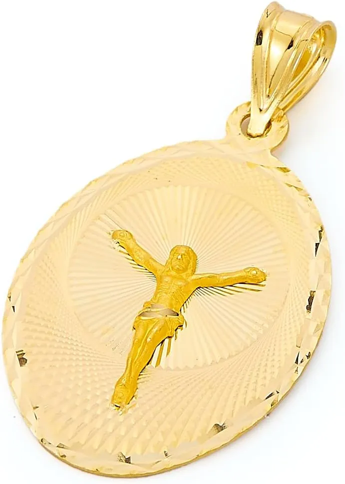14k Yellow Gold Stamp Religious Jesus Christ Charm Pendant