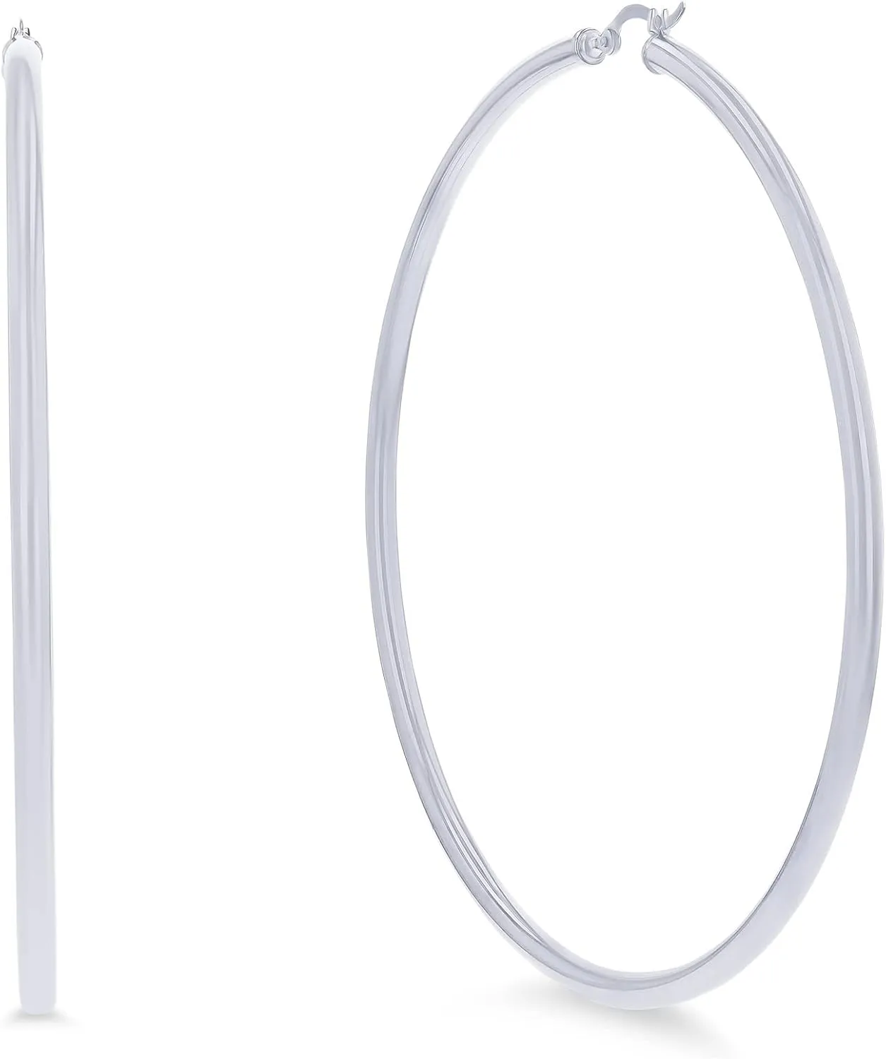 14k Yellow or White Gold 3mm Solid Polished Round Hoop Earrings for Women | 3mm Thick | Classic Style | Hoop Earrings | Secure Click-Top | Polished Earrings, 15mm-90mm