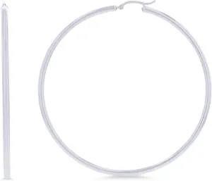 14k Yellow or White Gold 3mm Solid Polished Round Hoop Earrings for Women | 3mm Thick | Classic Style | Hoop Earrings | Secure Click-Top | Polished Earrings, 15mm-90mm