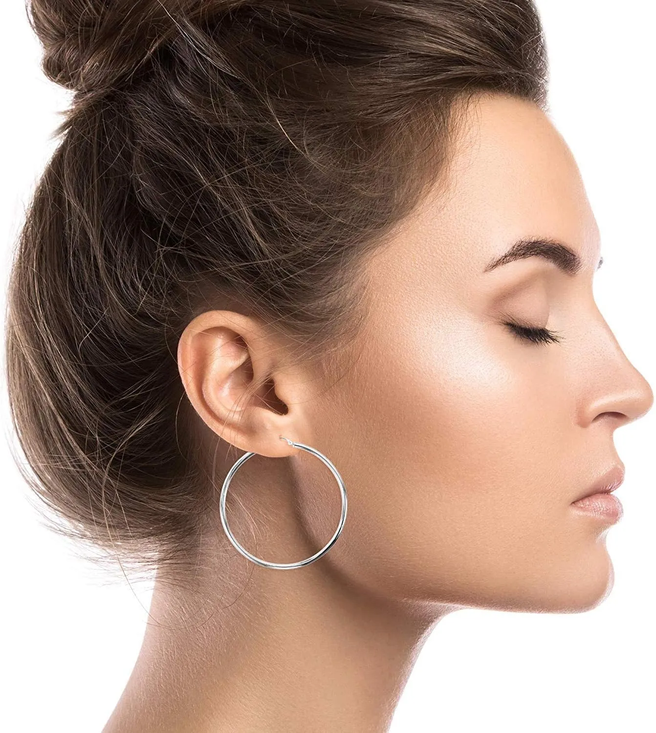 14k Yellow or White Gold 3mm Solid Polished Round Hoop Earrings for Women | 3mm Thick | Classic Style | Hoop Earrings | Secure Click-Top | Polished Earrings, 15mm-90mm