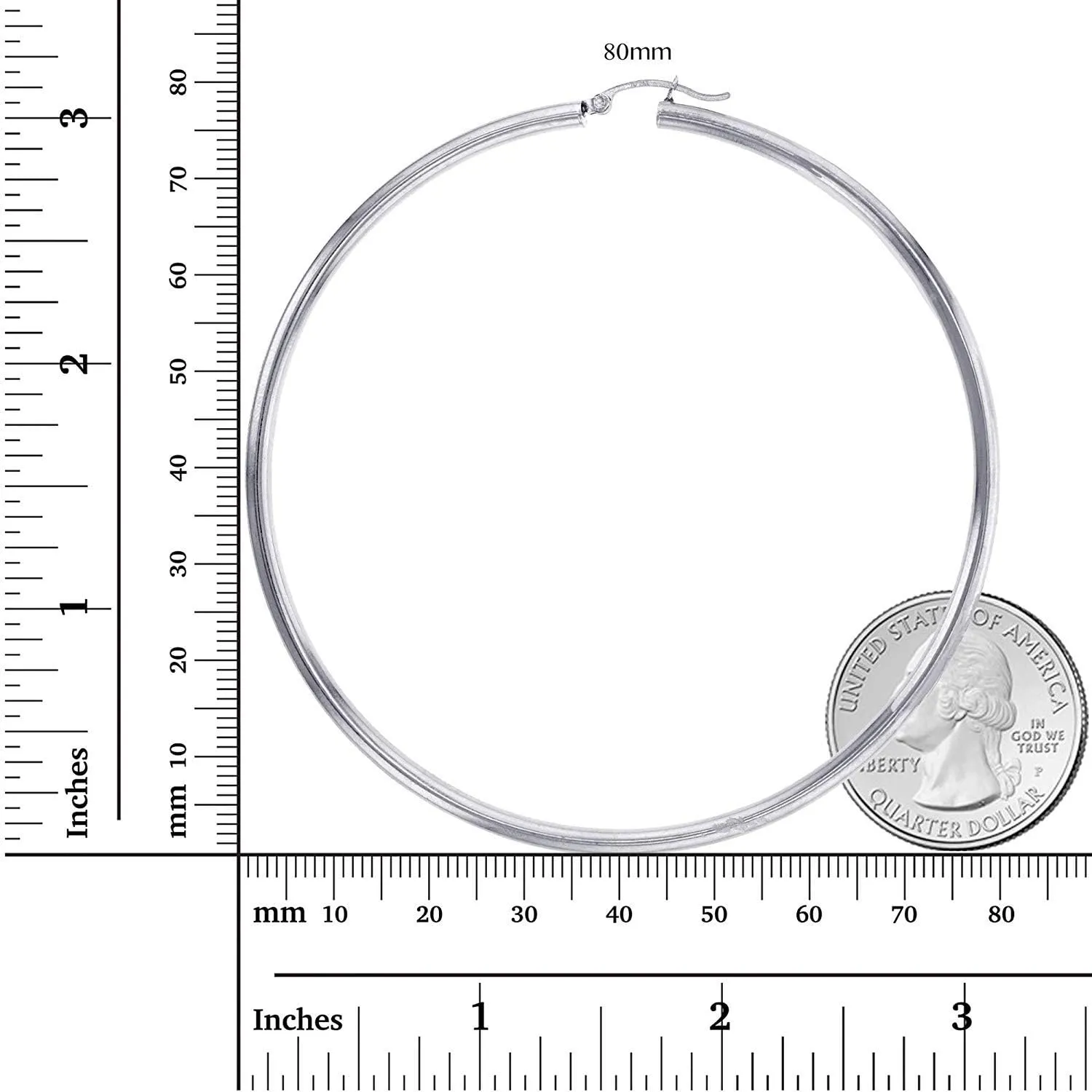 14k Yellow or White Gold 3mm Solid Polished Round Hoop Earrings for Women | 3mm Thick | Classic Style | Hoop Earrings | Secure Click-Top | Polished Earrings, 15mm-90mm