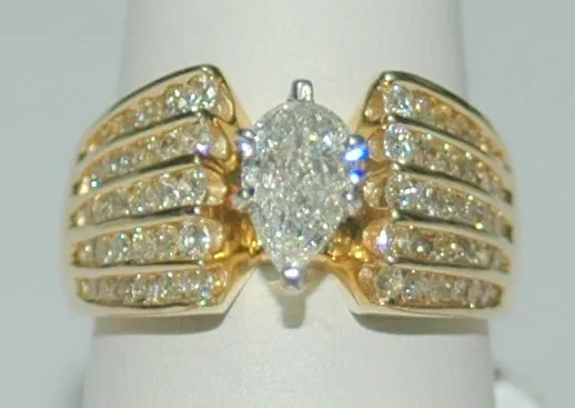 14K Yellow Pear Diamond 2.15Ct Contemporary Engagement Ring