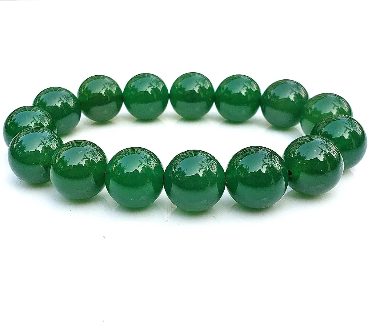 14mm Green Agate Stretch Bracelet Natural Round Stone Beads Semi Gemstone for Crystal Beaded Elastic Bracelet 8"