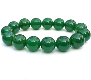 14mm Green Agate Stretch Bracelet Natural Round Stone Beads Semi Gemstone for Crystal Beaded Elastic Bracelet 8"