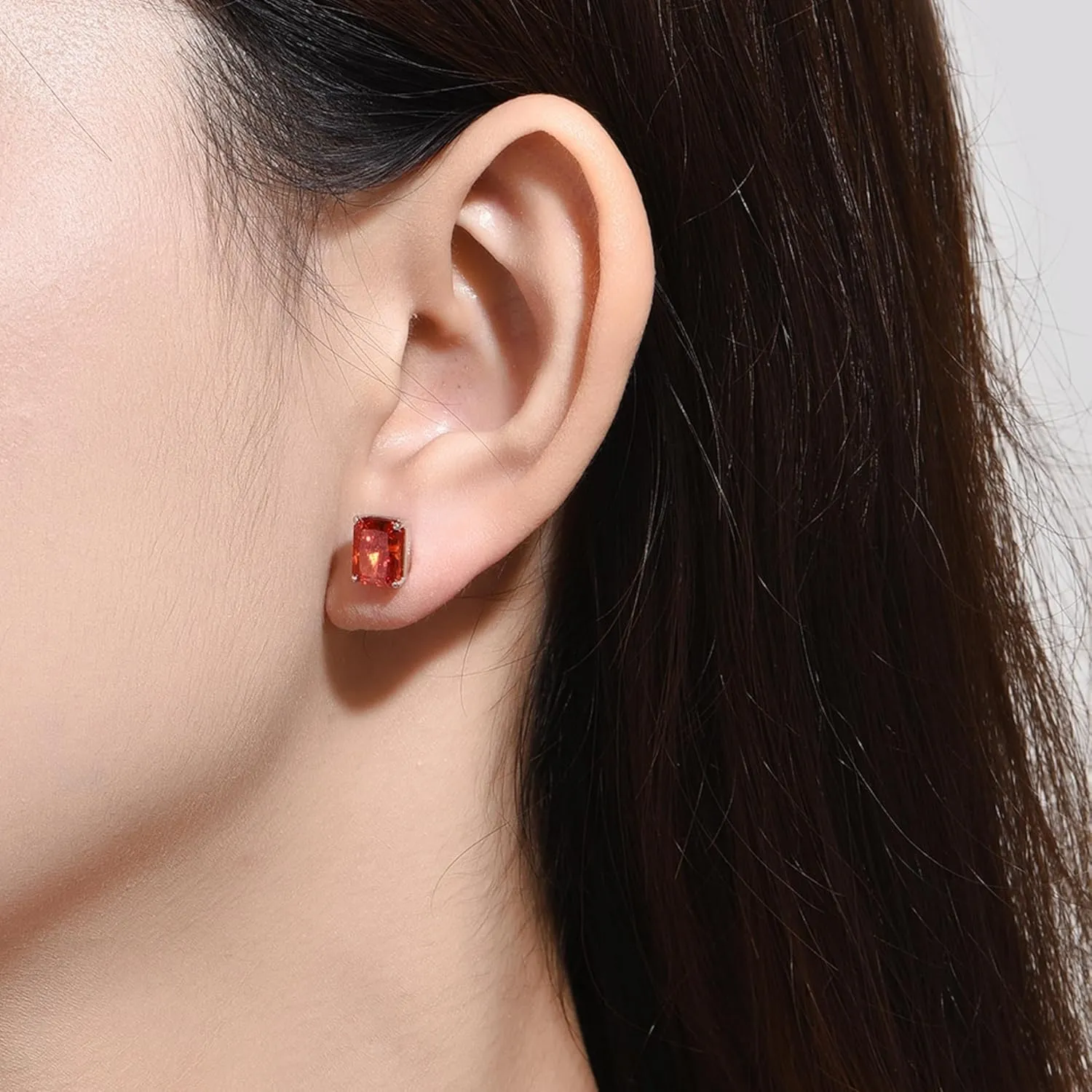 1.5CT Radiant Cut Diamond Earrings 925 Sterling Silver White/Red/Blue/Pink/Yellow Diamond Studs with 6x8mm Sparkly Simulated Diamond Cubic Zirconia Studs Earrings for Christmas Valentines Birthday Mother's Day Gifts