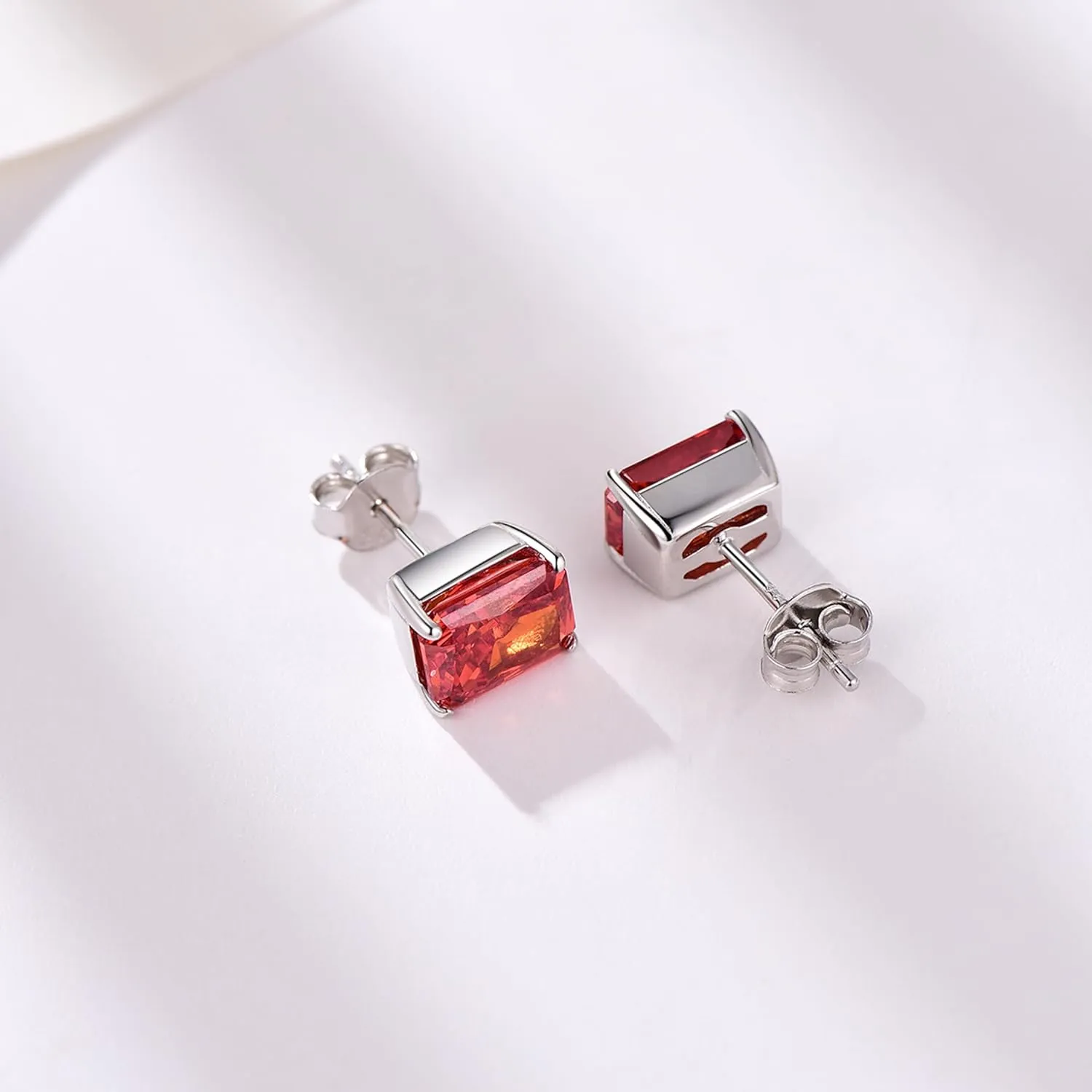 1.5CT Radiant Cut Diamond Earrings 925 Sterling Silver White/Red/Blue/Pink/Yellow Diamond Studs with 6x8mm Sparkly Simulated Diamond Cubic Zirconia Studs Earrings for Christmas Valentines Birthday Mother's Day Gifts