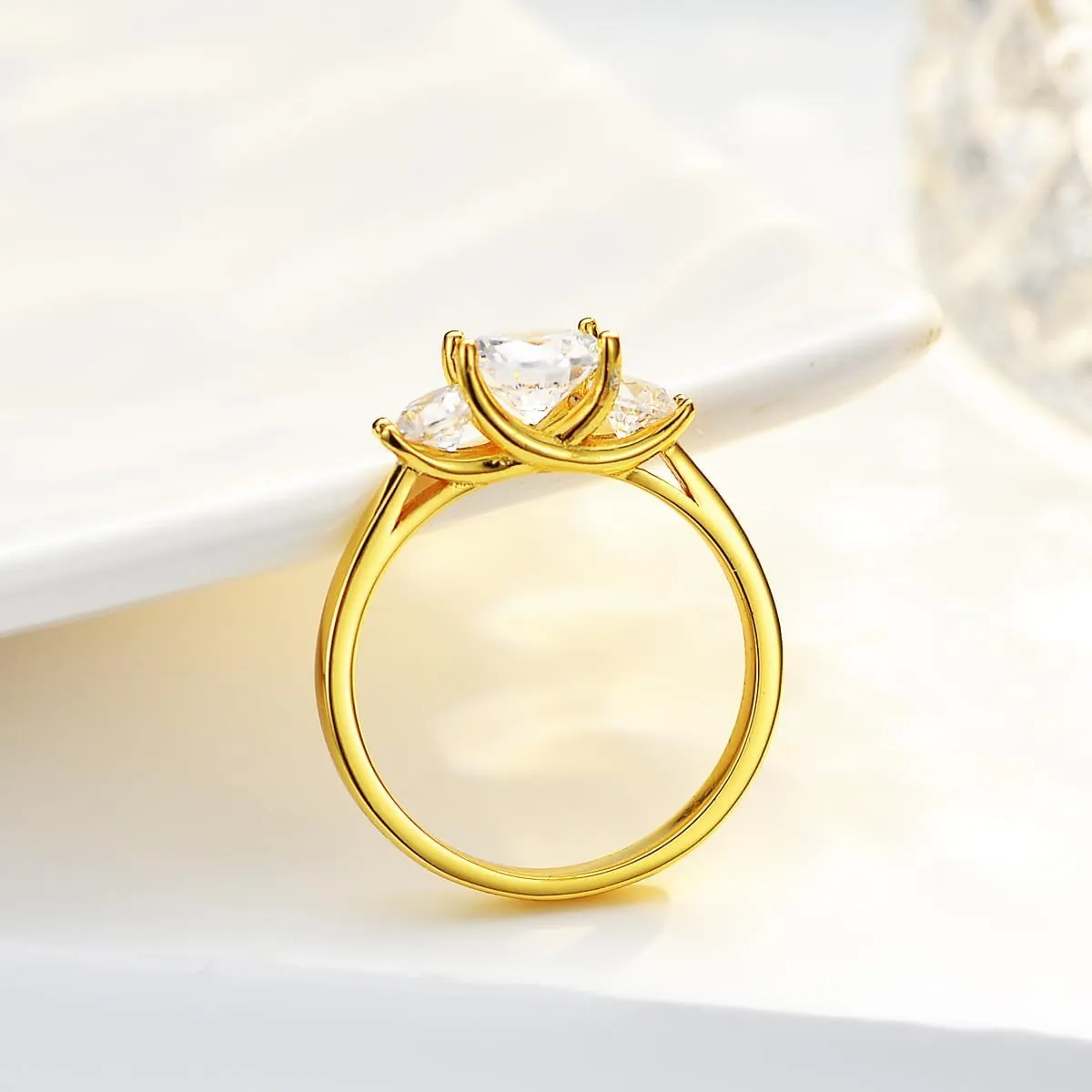 1.60 Carat VVS1 D-Color Three-Stone Diamond Engagement Ring Set in Luxurious 14k Yellow Gold - A Celebration of Your Unique Love Journey