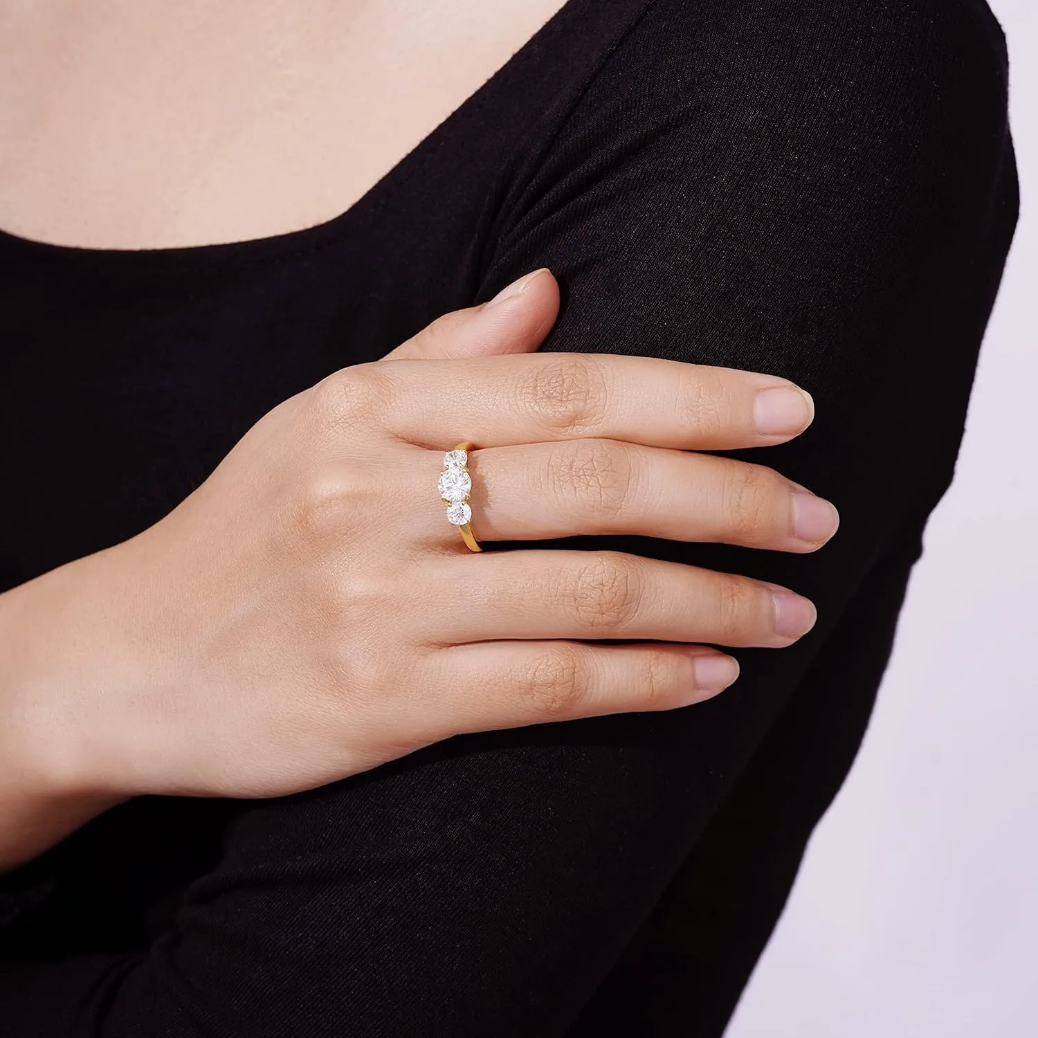 1.60 Carat VVS1 D-Color Three-Stone Diamond Engagement Ring Set in Luxurious 14k Yellow Gold - A Celebration of Your Unique Love Journey