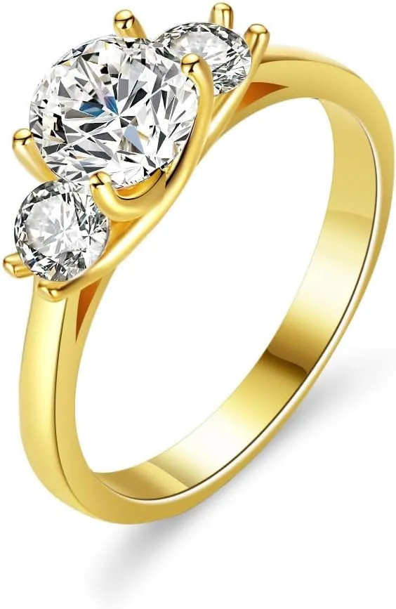 1.60 Carat VVS1 D-Color Three-Stone Diamond Engagement Ring Set in Luxurious 14k Yellow Gold - A Celebration of Your Unique Love Journey